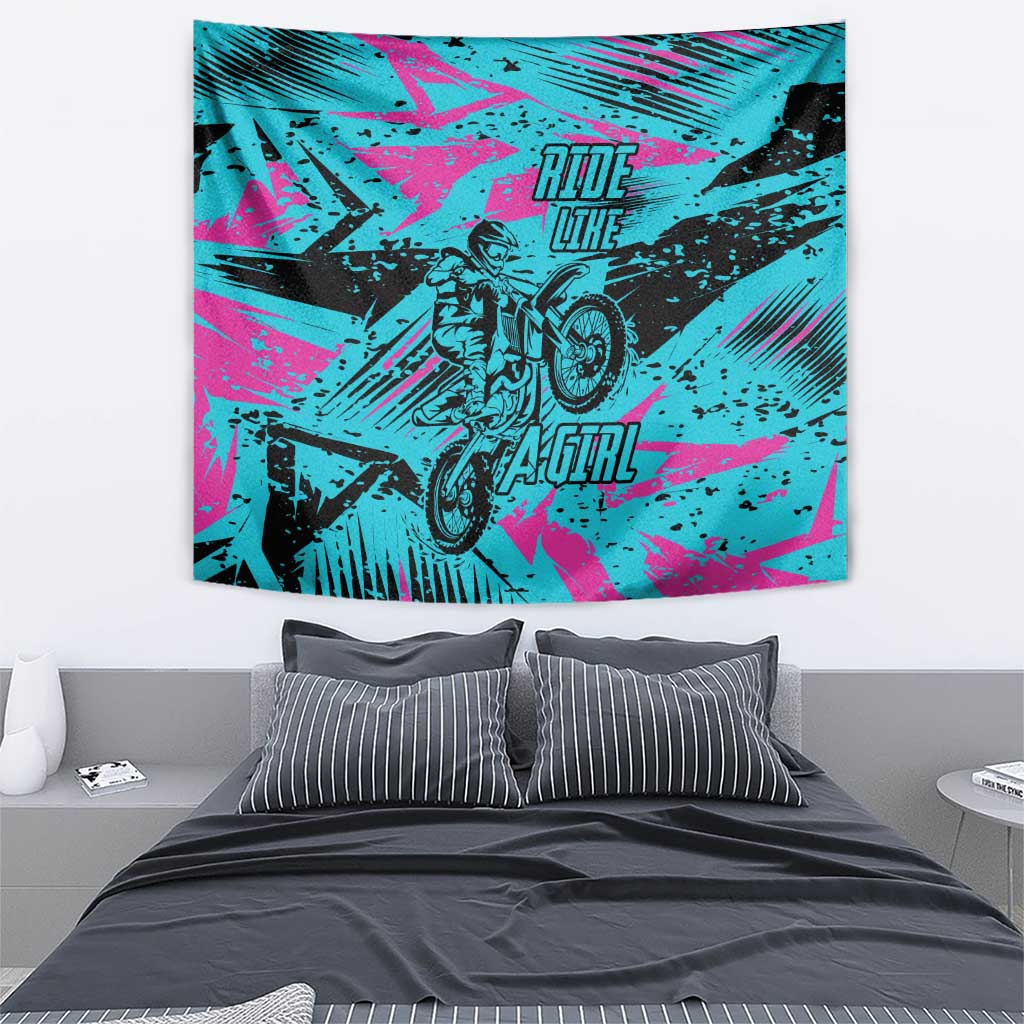 Personalized Ride Like a Girl Tapestry Motocross Graphic and Turquoise Pink Graffiti Design - Wonder Print Shop