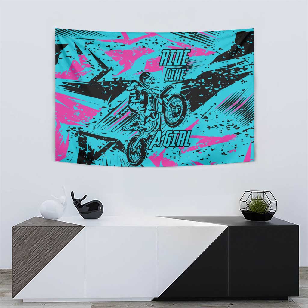 Personalized Ride Like a Girl Tapestry Motocross Graphic and Turquoise Pink Graffiti Design - Wonder Print Shop