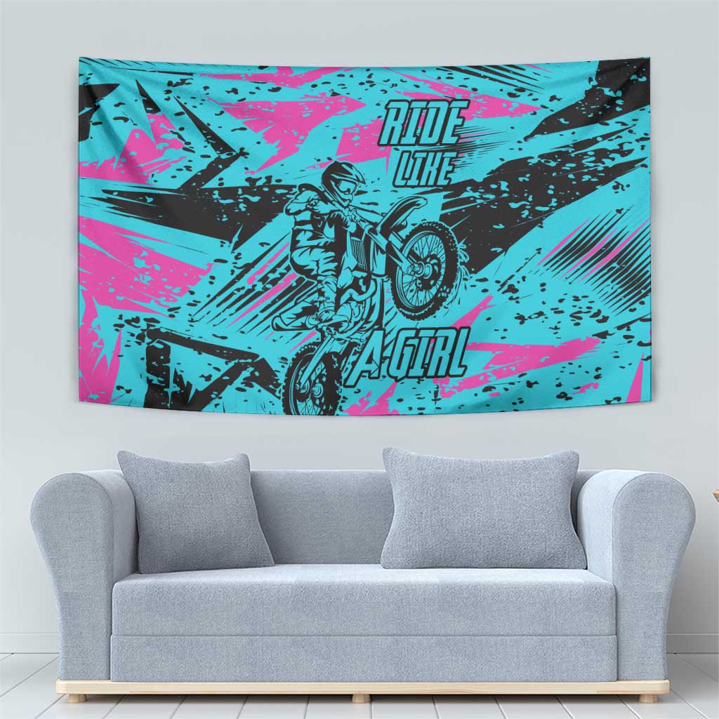 Personalized Ride Like a Girl Tapestry Motocross Graphic and Turquoise Pink Graffiti Design - Wonder Print Shop