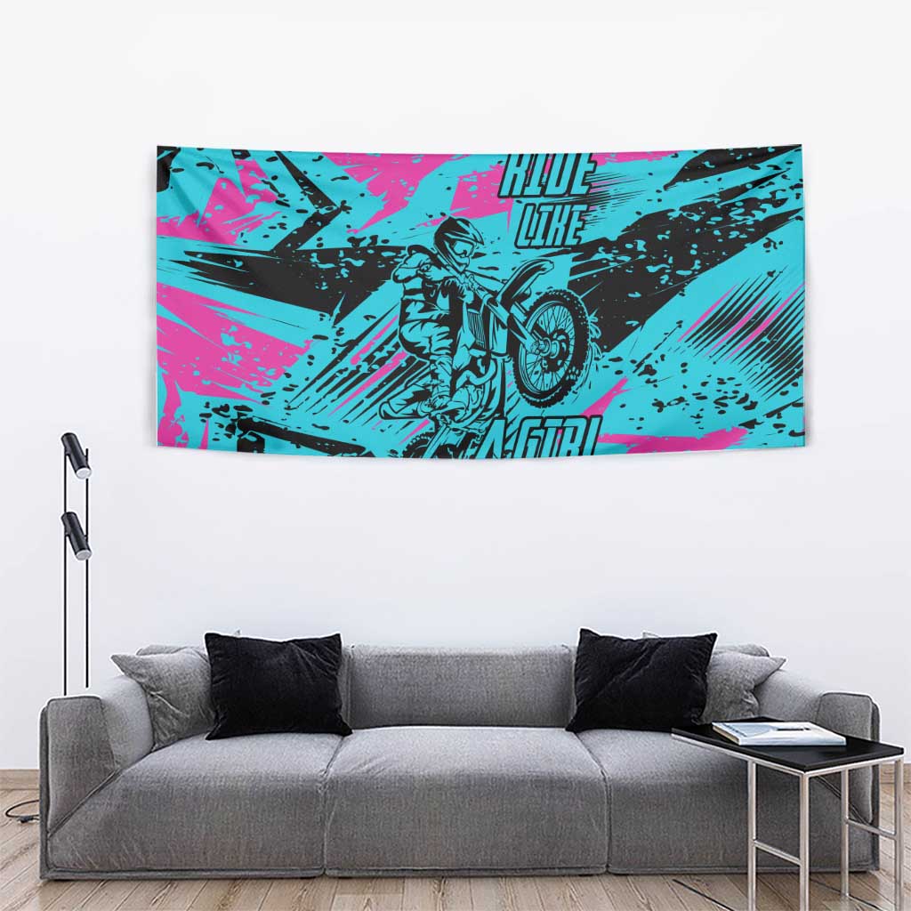 Personalized Ride Like a Girl Tapestry Motocross Graphic and Turquoise Pink Graffiti Design - Wonder Print Shop