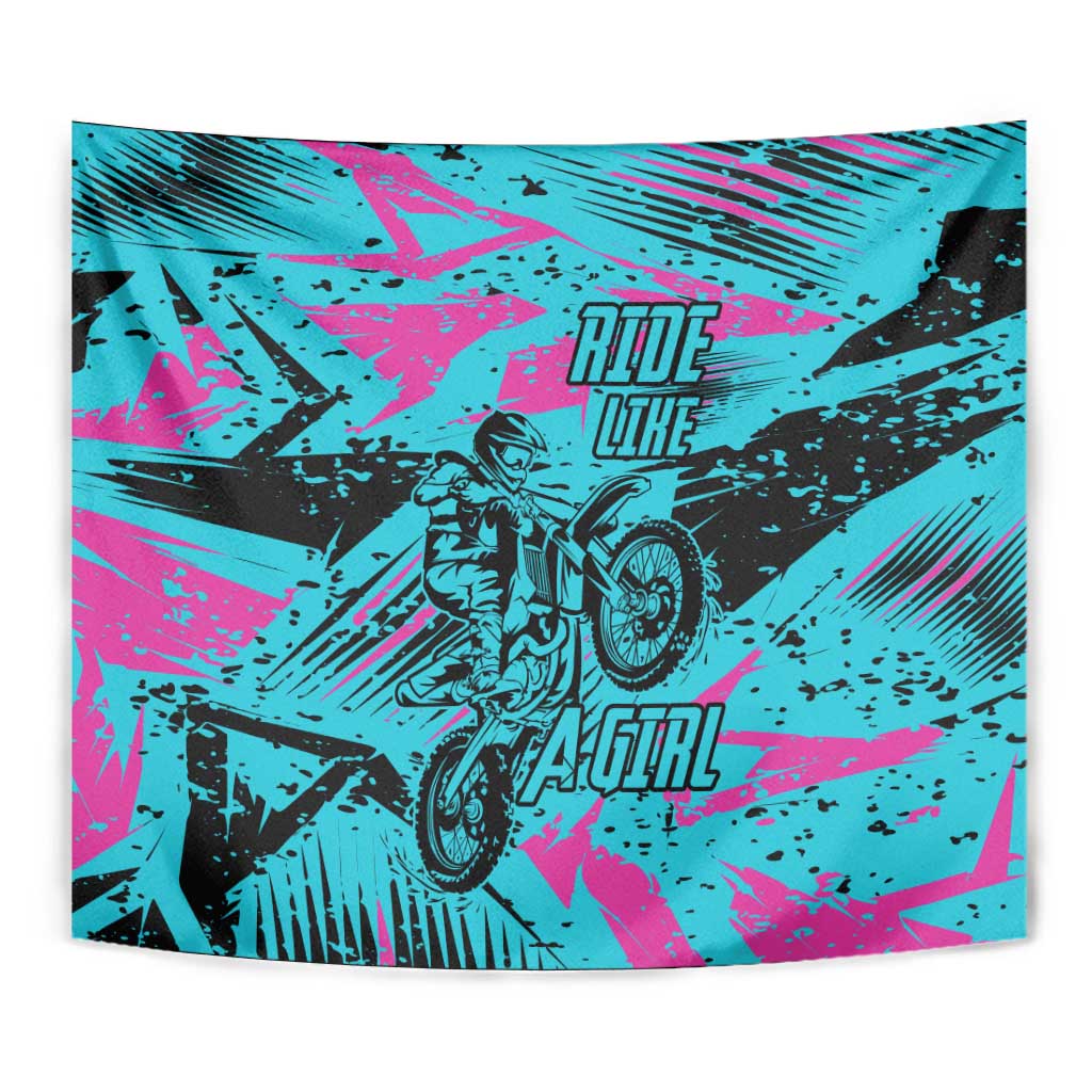 Personalized Ride Like a Girl Tapestry Motocross Graphic and Turquoise Pink Graffiti Design - Wonder Print Shop