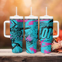 Personalized Ride Like a Girl Tumbler With Handle Motocross Graphic and Turquoise Pink Graffiti Design - Wonder Print Shop