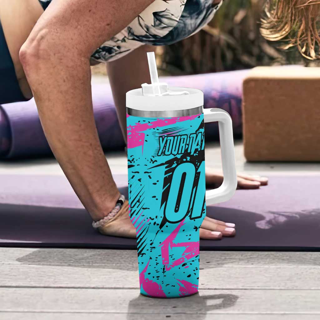 Personalized Ride Like a Girl Tumbler With Handle Motocross Graphic and Turquoise Pink Graffiti Design - Wonder Print Shop