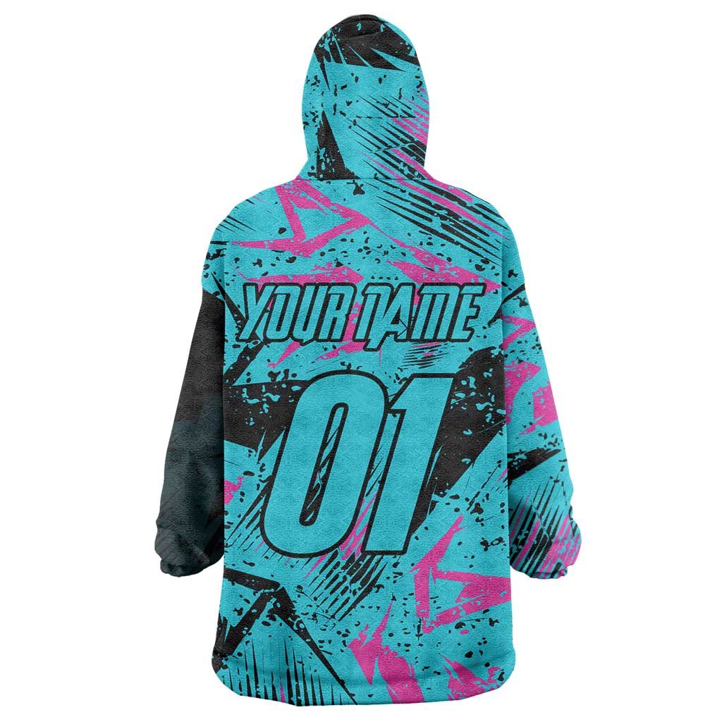 Personalized Ride Like a Girl Wearable Blanket Hoodie Motocross Graphic and Turquoise Pink Graffiti Design - Wonder Print Shop