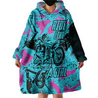 Personalized Ride Like a Girl Wearable Blanket Hoodie Motocross Graphic and Turquoise Pink Graffiti Design - Wonder Print Shop