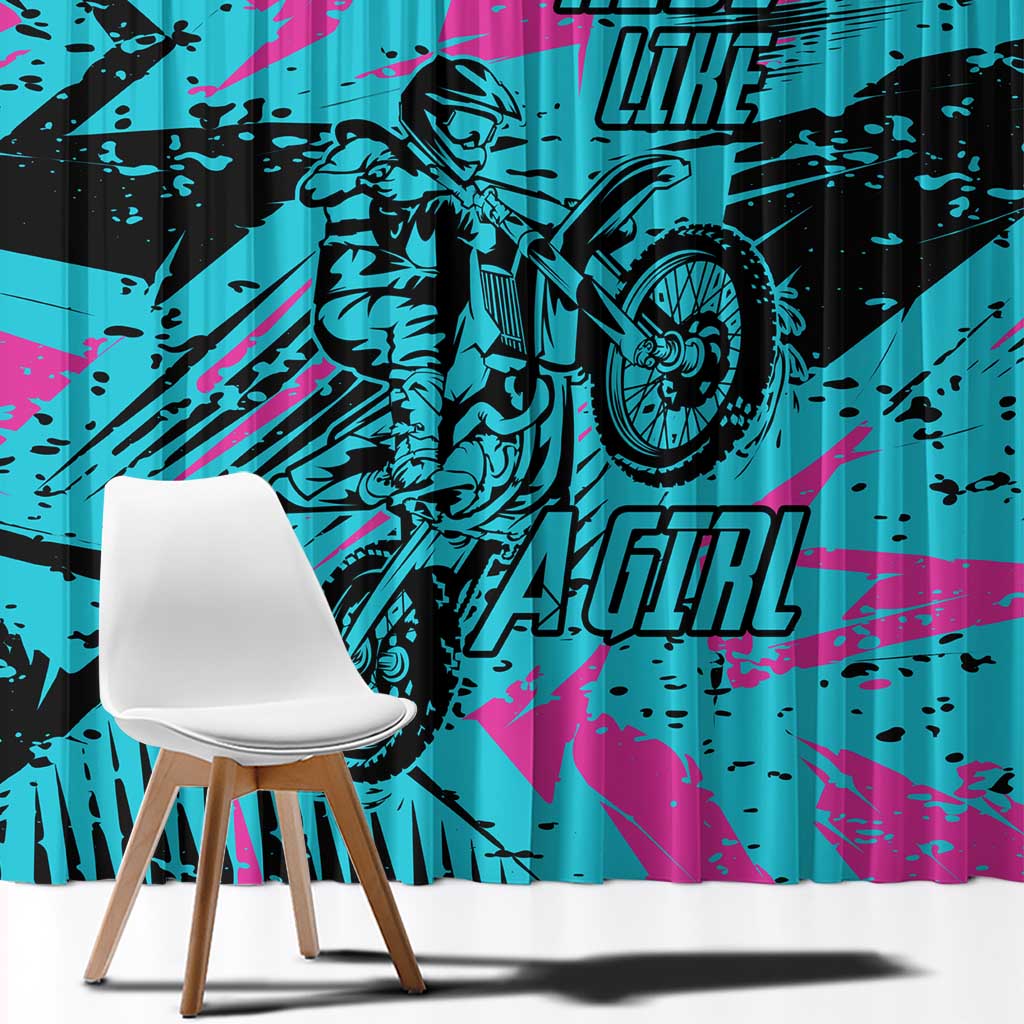 Personalized Ride Like a Girl Window Curtain Motocross Graphic and Turquoise Pink Graffiti Design - Wonder Print Shop