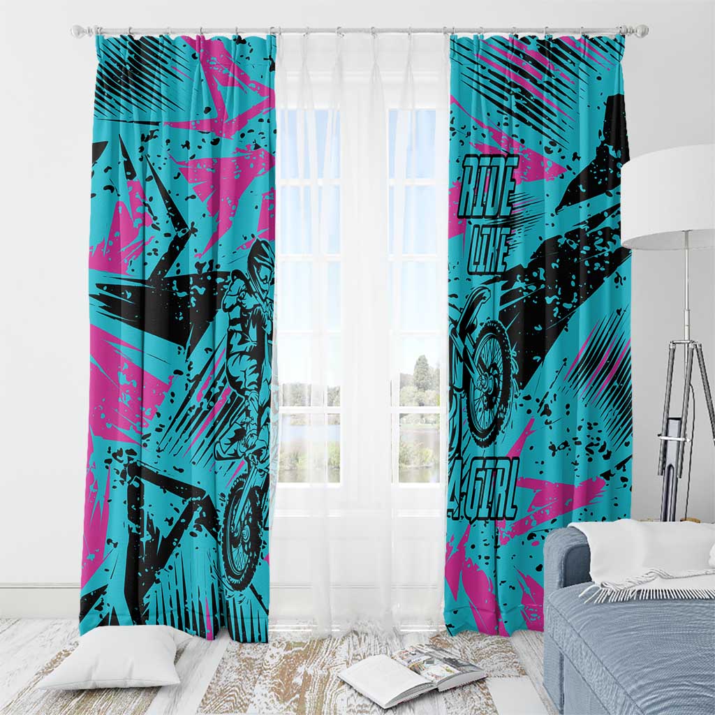 Personalized Ride Like a Girl Window Curtain Motocross Graphic and Turquoise Pink Graffiti Design - Wonder Print Shop