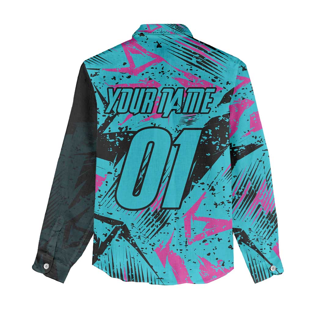 Personalized Ride Like a Girl Women Casual Shirt Motocross Graphic and Turquoise Pink Graffiti Design - Wonder Print Shop