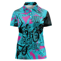 Personalized Ride Like a Girl Women Polo Shirt Motocross Graphic and Turquoise Pink Graffiti Design - Wonder Print Shop