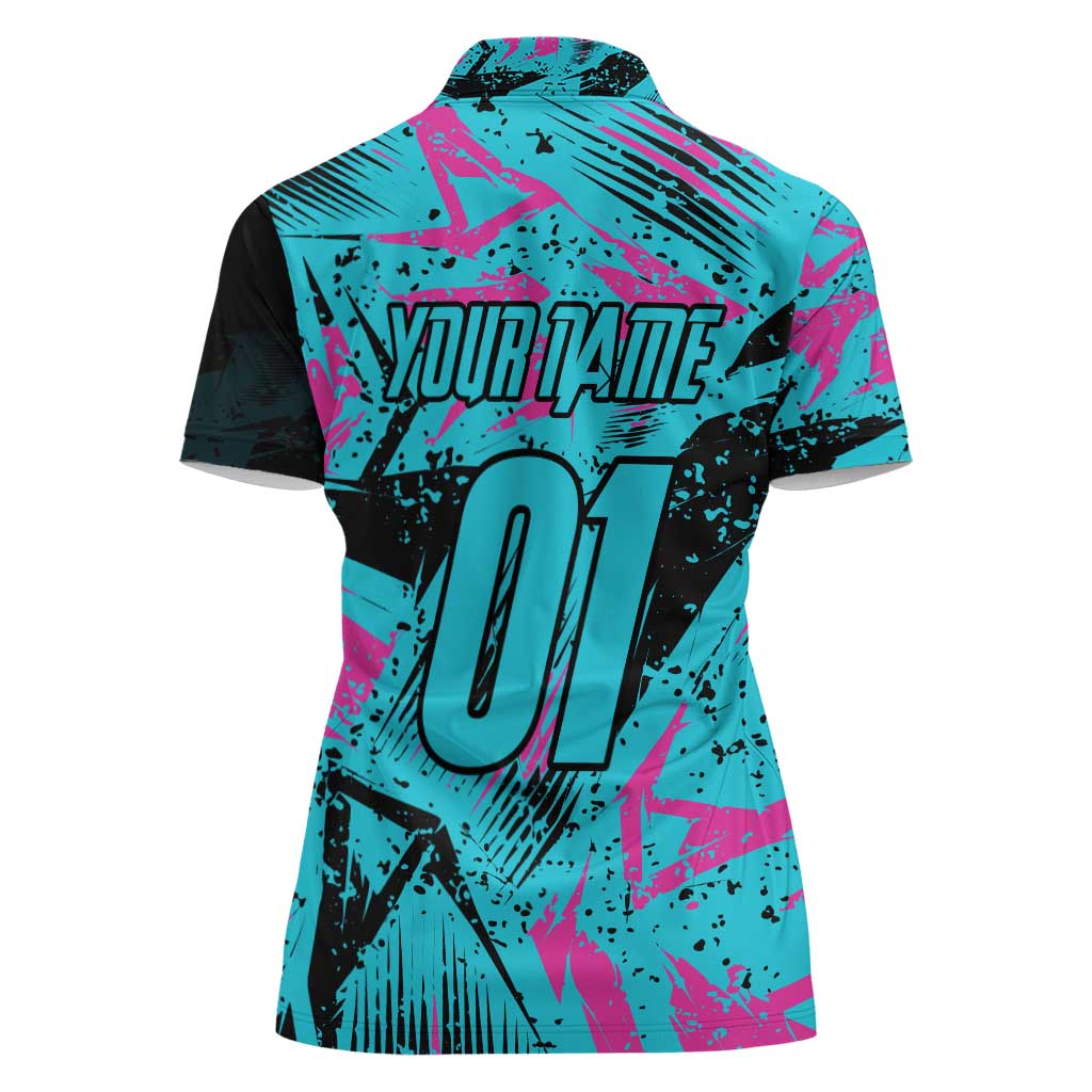 Personalized Ride Like a Girl Women Polo Shirt Motocross Graphic and Turquoise Pink Graffiti Design - Wonder Print Shop