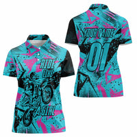 Personalized Ride Like a Girl Women Polo Shirt Motocross Graphic and Turquoise Pink Graffiti Design - Wonder Print Shop