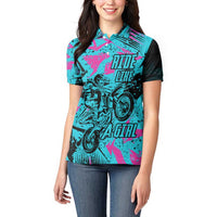 Personalized Ride Like a Girl Women Polo Shirt Motocross Graphic and Turquoise Pink Graffiti Design - Wonder Print Shop