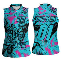 Personalized Ride Like a Girl Women Sleeveless Polo Shirt Motocross Graphic and Turquoise Pink Graffiti Design - Wonder Print Shop