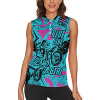 Personalized Ride Like a Girl Women Sleeveless Polo Shirt Motocross Graphic and Turquoise Pink Graffiti Design - Wonder Print Shop