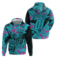 Personalized Ride Like a Girl Zip Hoodie Motocross Graphic and Turquoise Pink Graffiti Design - Wonder Print Shop