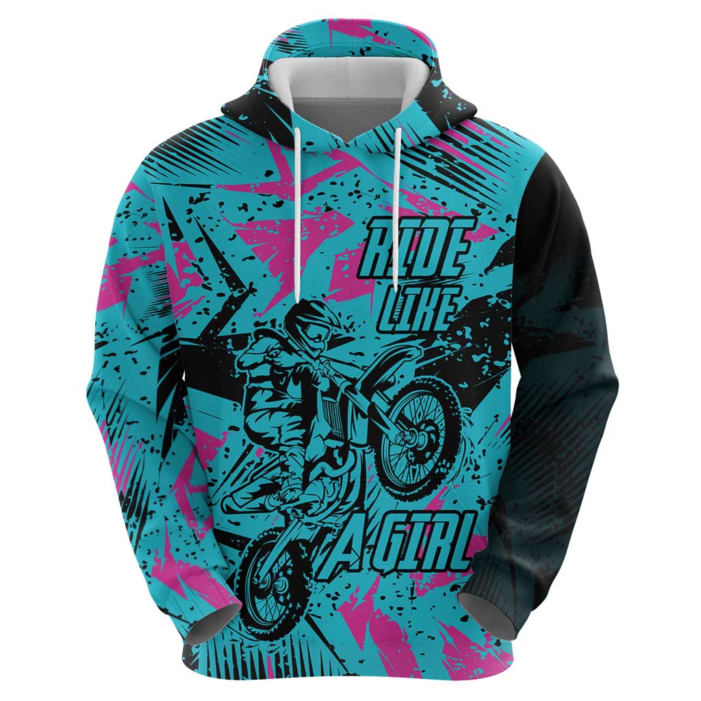 Personalized Ride Like a Girl Zip Hoodie Motocross Graphic and Turquoise Pink Graffiti Design - Wonder Print Shop