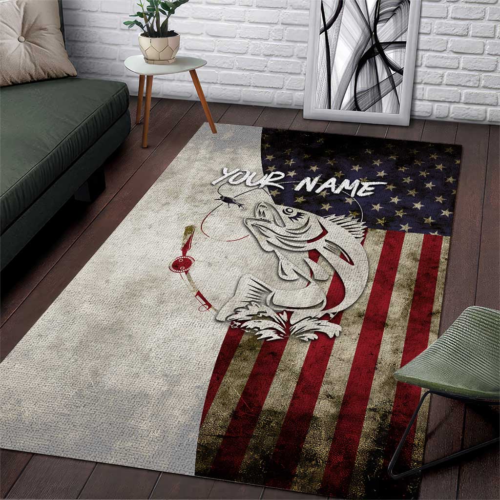 Walleye Fishing Area Rug American Flag Vintage Design and Custom Name Option - Wonder Print Shop