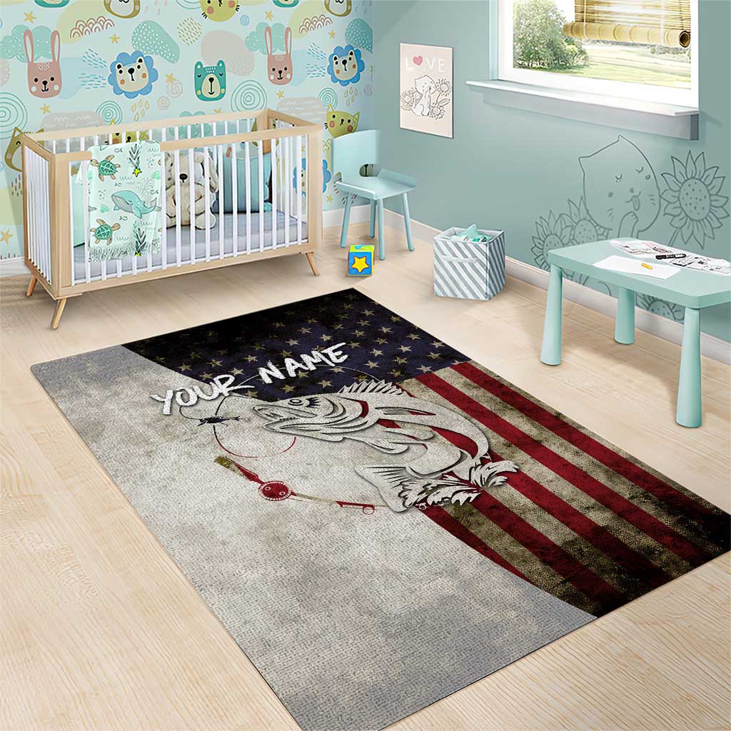 Walleye Fishing Area Rug American Flag Vintage Design and Custom Name Option - Wonder Print Shop
