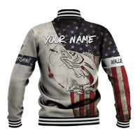 Walleye Fishing Baseball Jacket American Flag Vintage Design and Custom Name Option - Wonder Print Shop