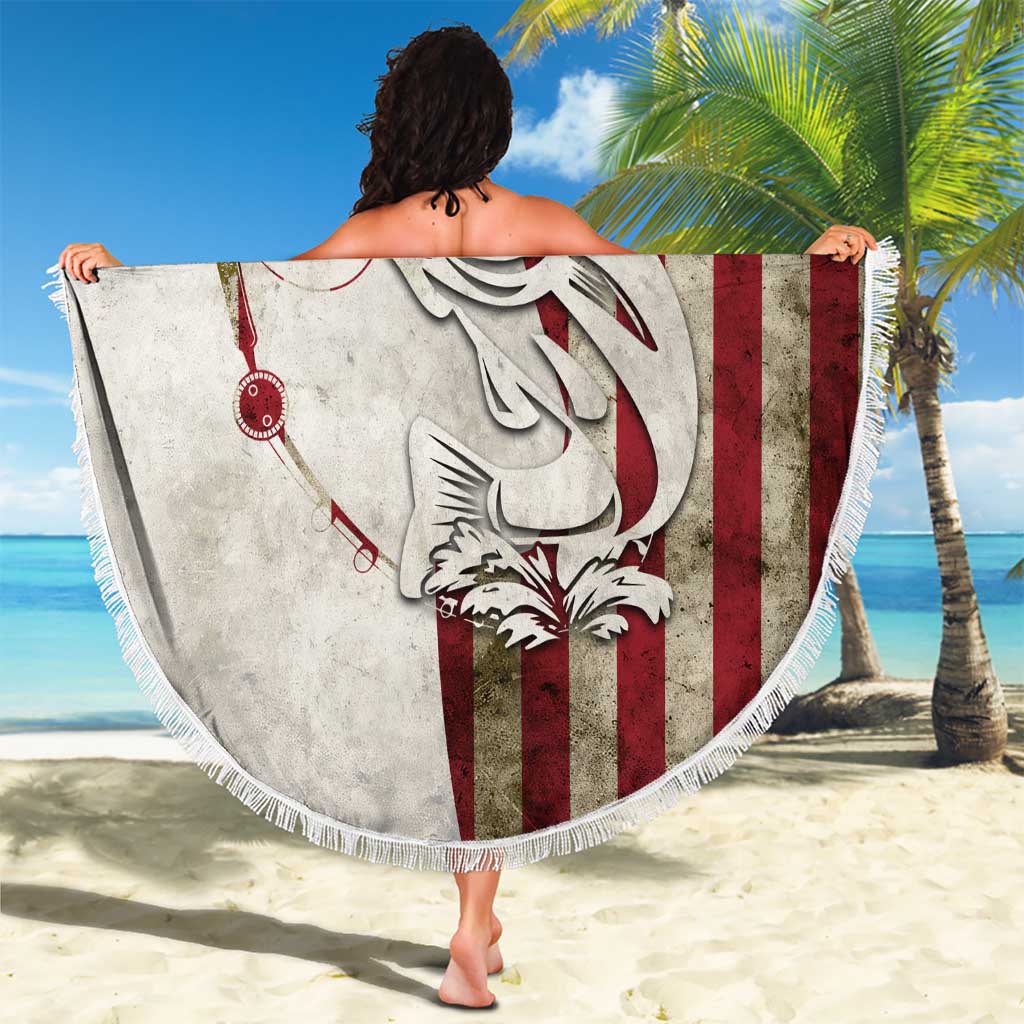 Walleye Fishing Beach Blanket American Flag Vintage Design and Custom Name Option - Wonder Print Shop