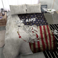 Walleye Fishing Bedding Set American Flag Vintage Design and Custom Name Option - Wonder Print Shop