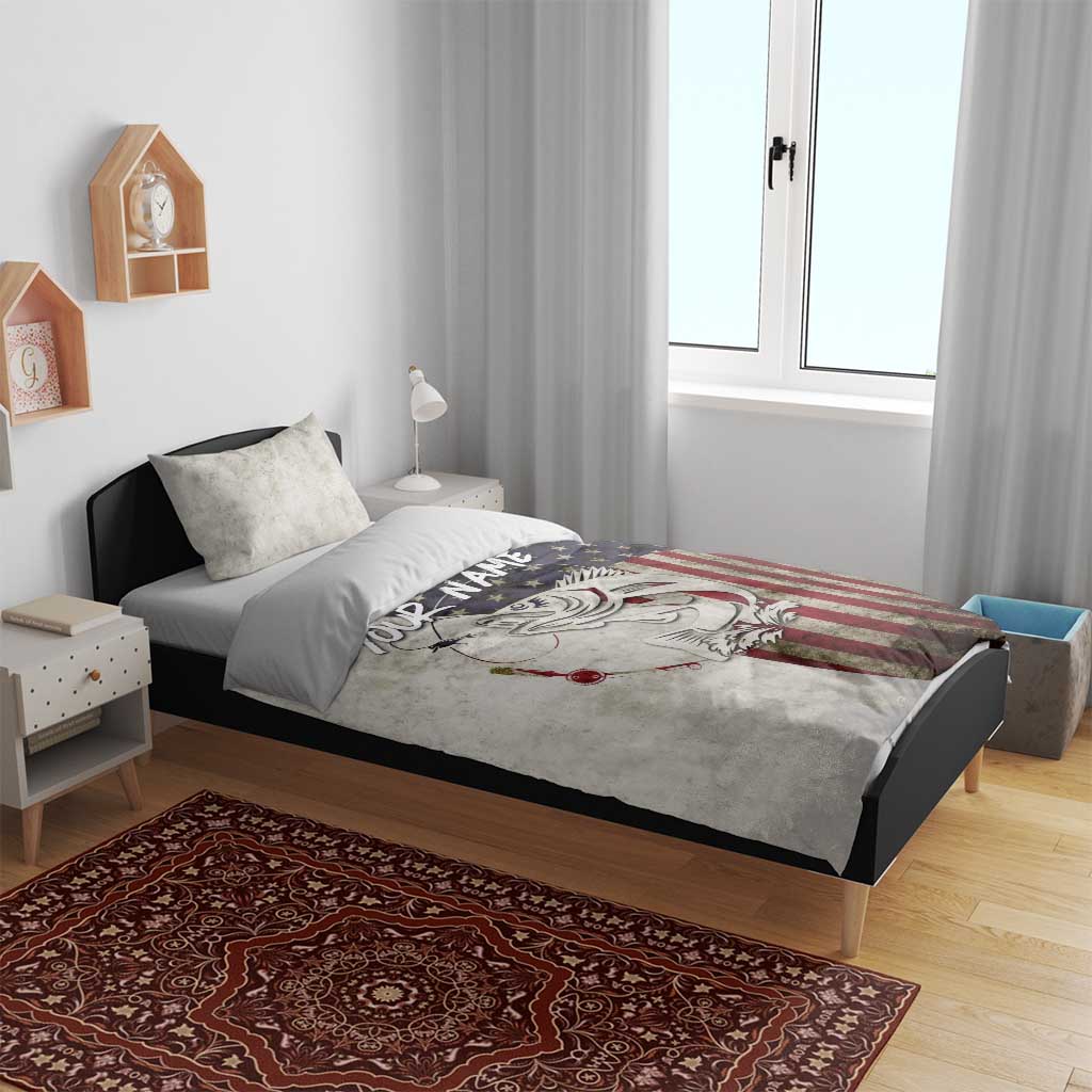 Walleye Fishing Bedding Set American Flag Vintage Design and Custom Name Option - Wonder Print Shop