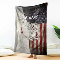 Walleye Fishing Blanket American Flag Vintage Design and Custom Name Option - Wonder Print Shop
