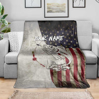 Walleye Fishing Blanket American Flag Vintage Design and Custom Name Option - Wonder Print Shop
