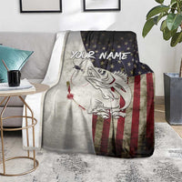 Walleye Fishing Blanket American Flag Vintage Design and Custom Name Option - Wonder Print Shop