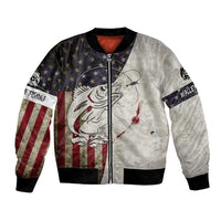 Walleye Fishing Bomber Jacket American Flag Vintage Design and Custom Name Option - Wonder Print Shop