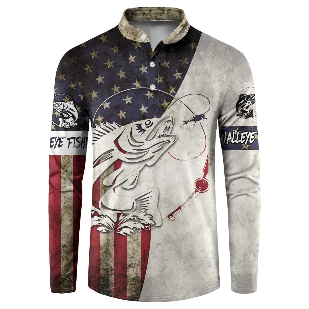 Walleye Fishing Button Sweatshirt American Flag Vintage Design and Custom Name Option - Wonder Print Shop