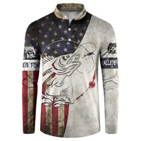 Walleye Fishing Button Sweatshirt American Flag Vintage Design and Custom Name Option - Wonder Print Shop