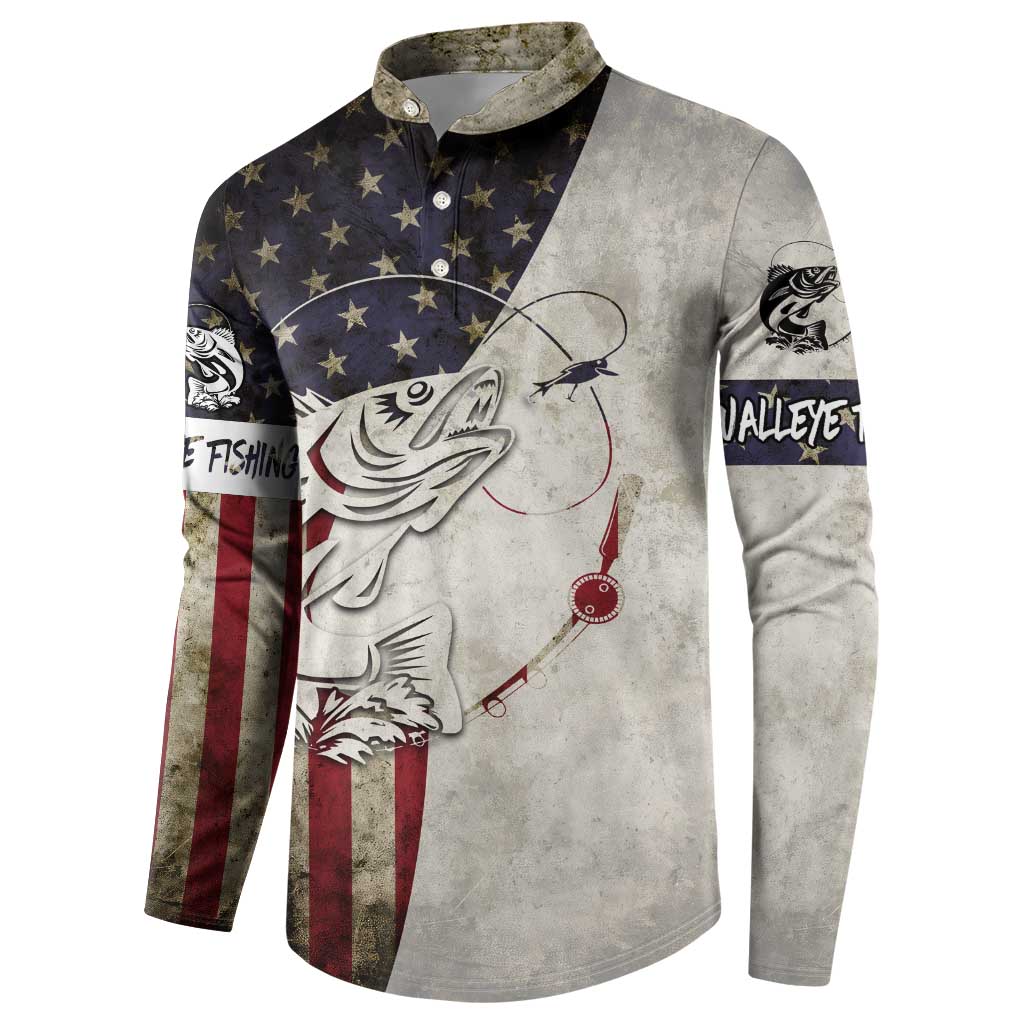 Walleye Fishing Button Sweatshirt American Flag Vintage Design and Custom Name Option - Wonder Print Shop