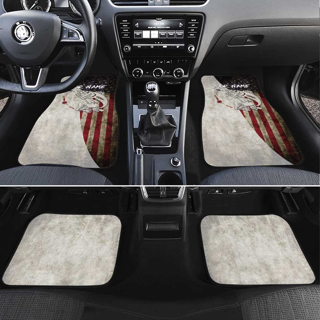 Walleye Fishing Car Mats American Flag Vintage Design and Custom Name Option - Wonder Print Shop