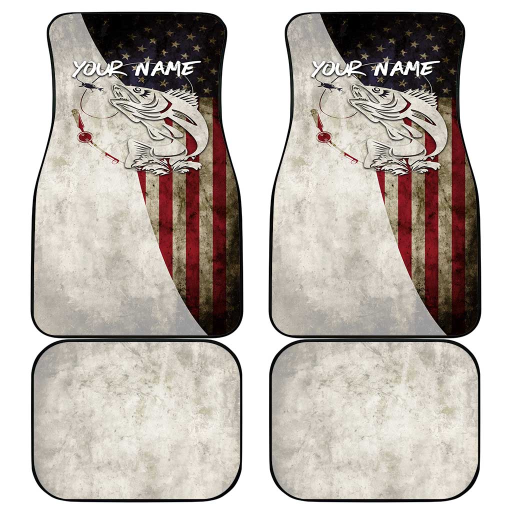 Walleye Fishing Car Mats American Flag Vintage Design and Custom Name Option - Wonder Print Shop