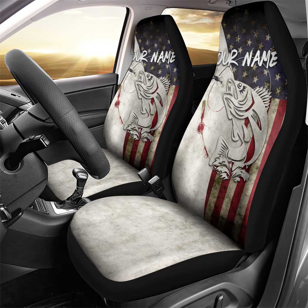 Walleye Fishing Car Seat Cover American Flag Vintage Design and Custom Name Option - Wonder Print Shop