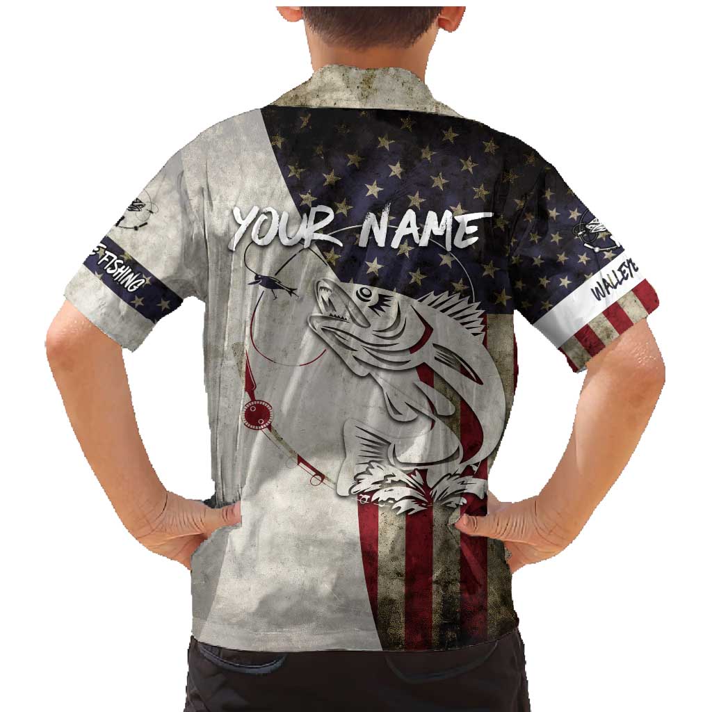 Walleye Fishing Family Matching Mermaid Dress and Hawaiian Shirt American Flag Vintage Design and Custom Name Option - Wonder Print Shop