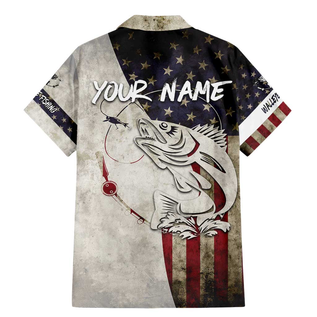 Walleye Fishing Family Matching Mermaid Dress and Hawaiian Shirt American Flag Vintage Design and Custom Name Option - Wonder Print Shop