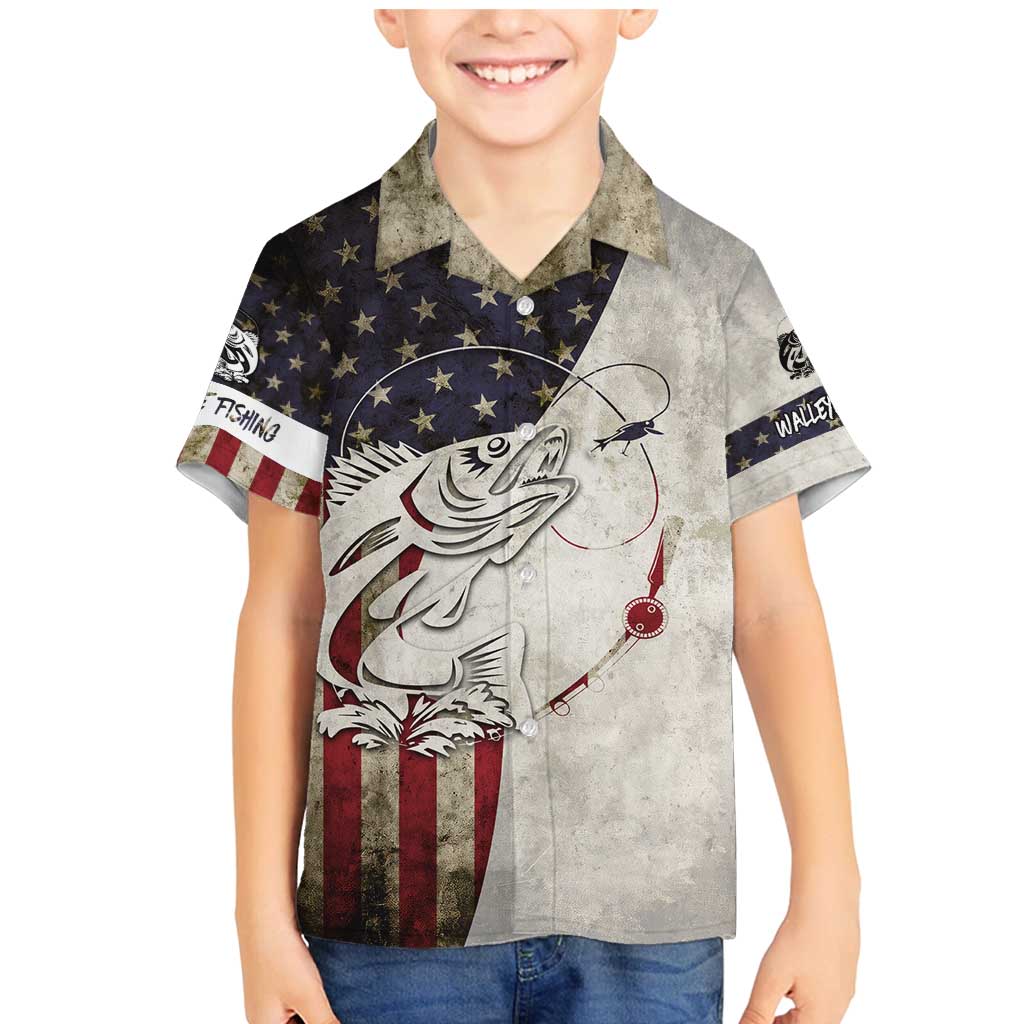 Walleye Fishing Family Matching Mermaid Dress and Hawaiian Shirt American Flag Vintage Design and Custom Name Option - Wonder Print Shop