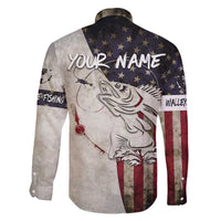 Walleye Fishing Family Matching Off The Shoulder Long Sleeve Dress and Hawaiian Shirt American Flag Vintage Design and Custom Name Option - Wonder Print Shop