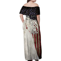 Walleye Fishing Family Matching Off Shoulder Maxi Dress and Hawaiian Shirt American Flag Vintage Design and Custom Name Option - Wonder Print Shop