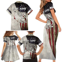 Walleye Fishing Family Matching Short Sleeve Bodycon Dress and Hawaiian Shirt American Flag Vintage Design and Custom Name Option - Wonder Print Shop