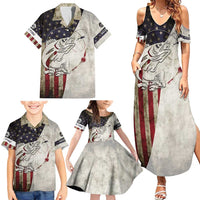 Walleye Fishing Family Matching Summer Maxi Dress and Hawaiian Shirt American Flag Vintage Design and Custom Name Option - Wonder Print Shop