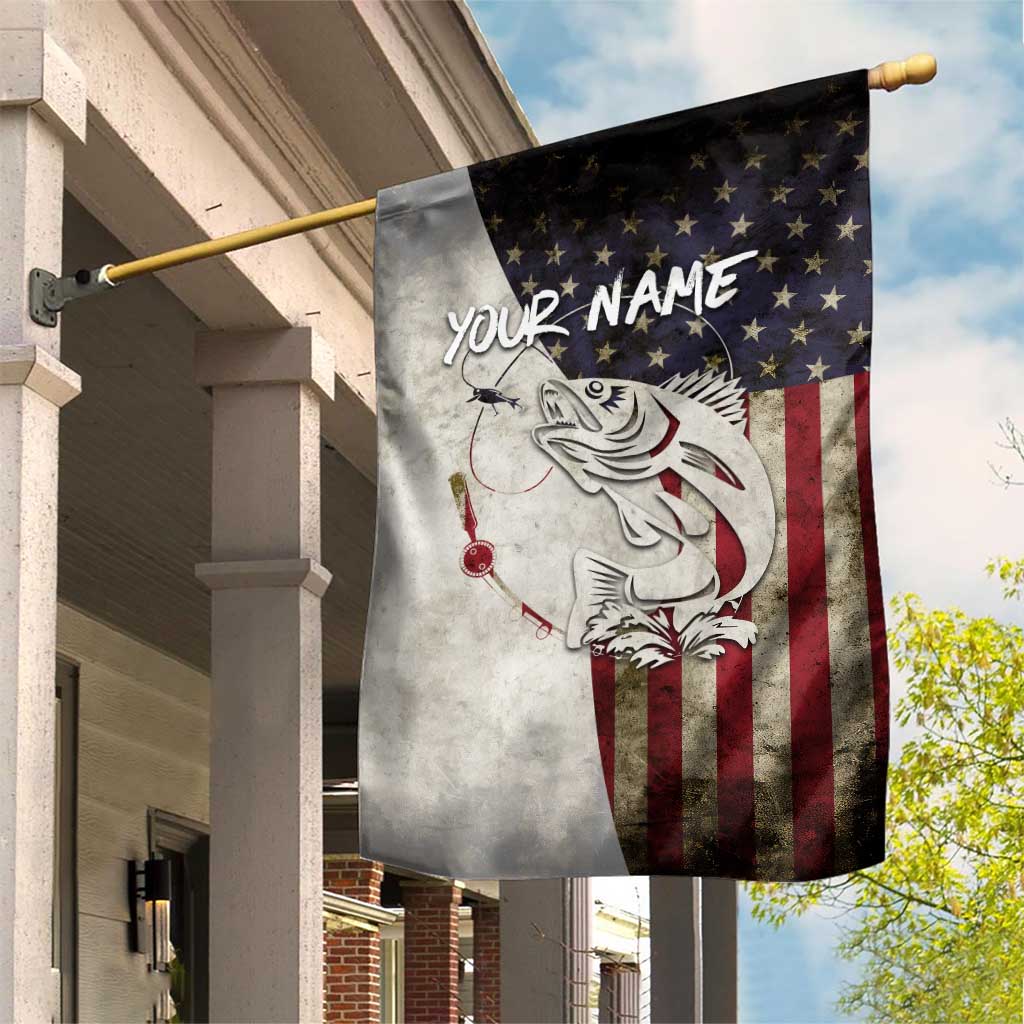 Walleye Fishing Garden Flag American Flag Vintage Design and Custom Name Option - Wonder Print Shop