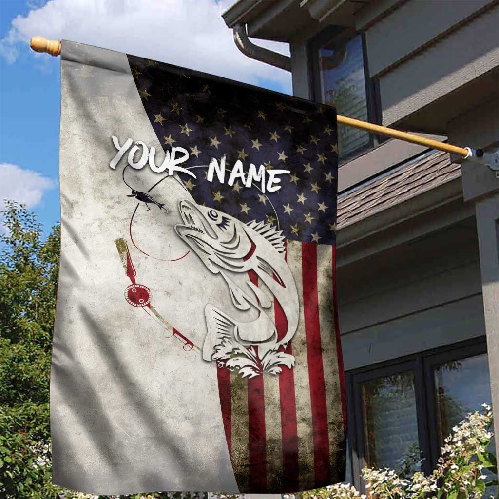Walleye Fishing Garden Flag American Flag Vintage Design and Custom Name Option - Wonder Print Shop