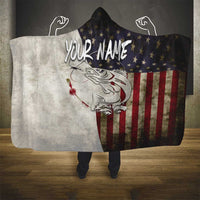 Walleye Fishing Hooded Blanket American Flag Vintage Design and Custom Name Option - Wonder Print Shop