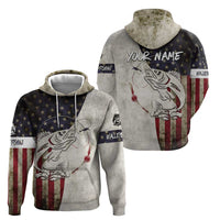 Walleye Fishing Hoodie American Flag Vintage Design and Custom Name Option - Wonder Print Shop