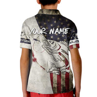 Walleye Fishing Kid Polo Shirt American Flag Vintage Design and Custom Name Option - Wonder Print Shop