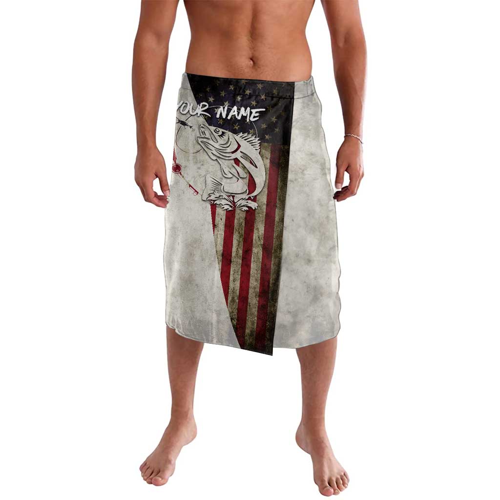 Walleye Fishing Lavalava American Flag Vintage Design and Custom Name Option - Wonder Print Shop