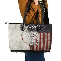 Walleye Fishing Leather Tote Bag American Flag Vintage Design and Custom Name Option - Wonder Print Shop